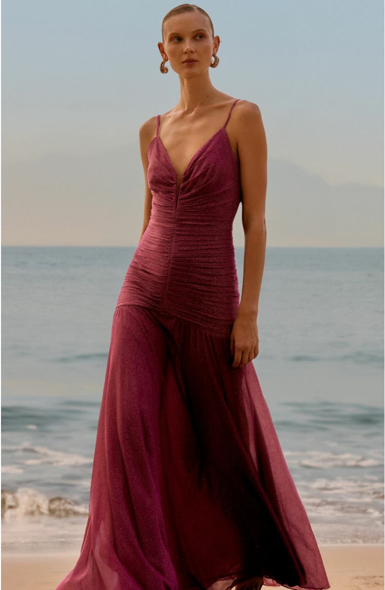 PatBO Metallic Plunge Gown, Alternate, color, 