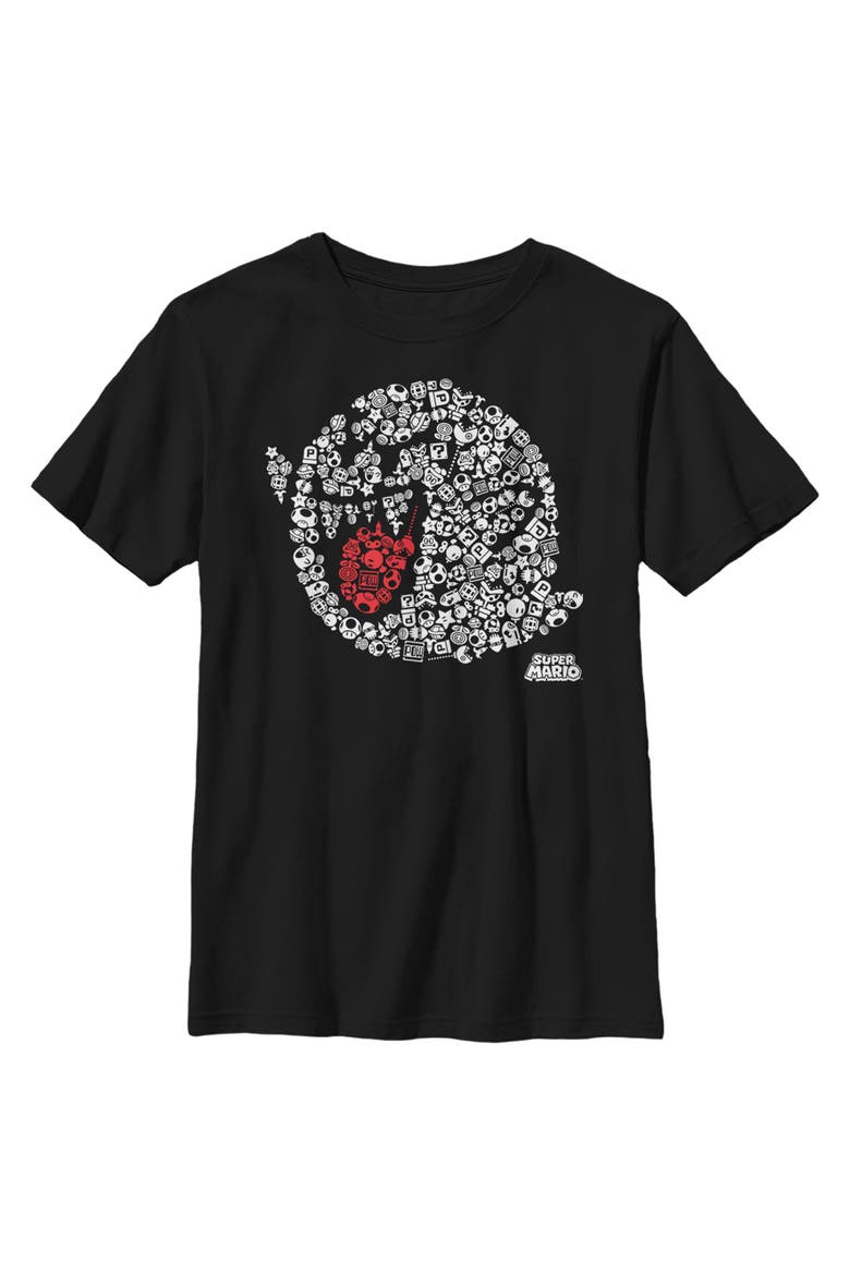 Boy's Nintendo Super Mario Boo Ghost Mosaic  Graphic T-Shirt, Main, color, Black