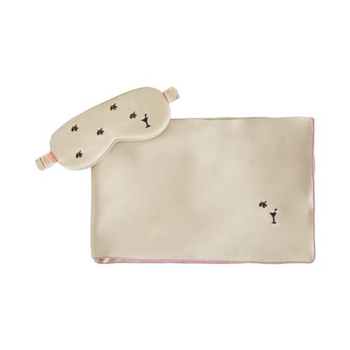 Lost Pattern Nyc "moonlit Stars" Silk 2 Piece Gift Set Silk Pillowcase & Silk Sleep Eye Mask In Gold