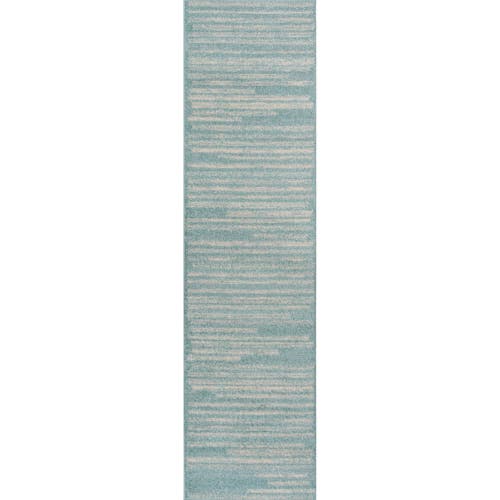 Jonathan Y Khalil Modern Berber Stripe Area Rug In Turquoise/cream