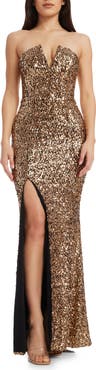 Dress the Population Fernanda Sequin Strapless Gown