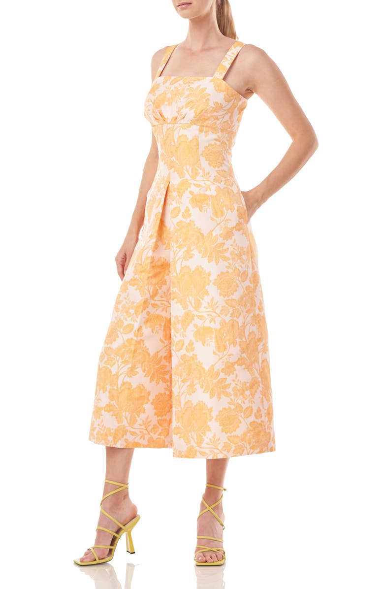 Kay Unger Ingrid Floral Jacquard Jumpsuit, Alternate, color, Mango