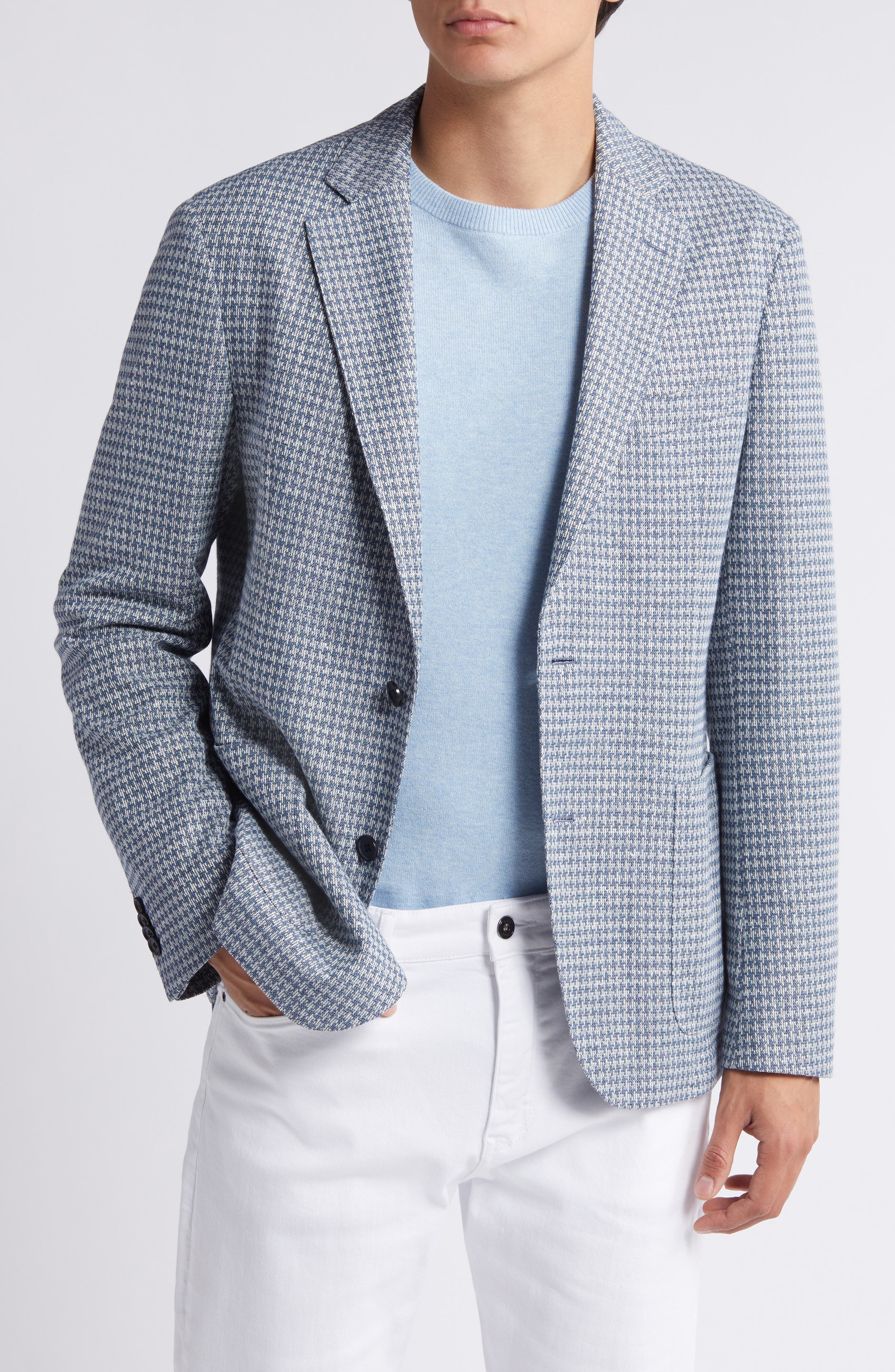 BOSS Hanry Houndstooth Linen & Cotton Blend Sport Coat