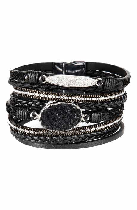 SAACHI Sparkling Druzy Leather Bracelet