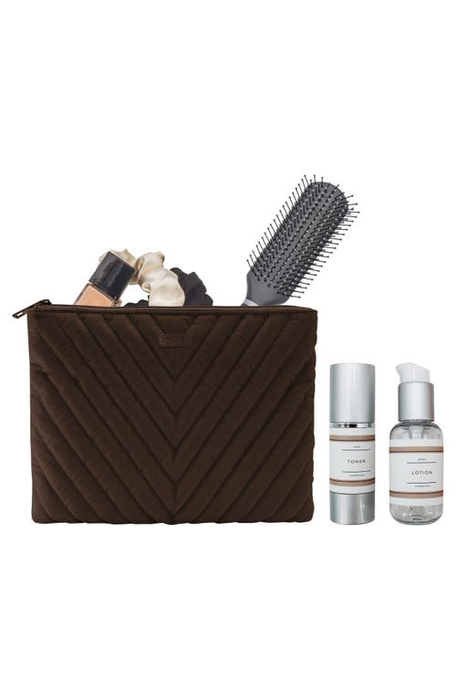 Mytagalongs Jetsetter Quilted Cosmetic Bag In Latte