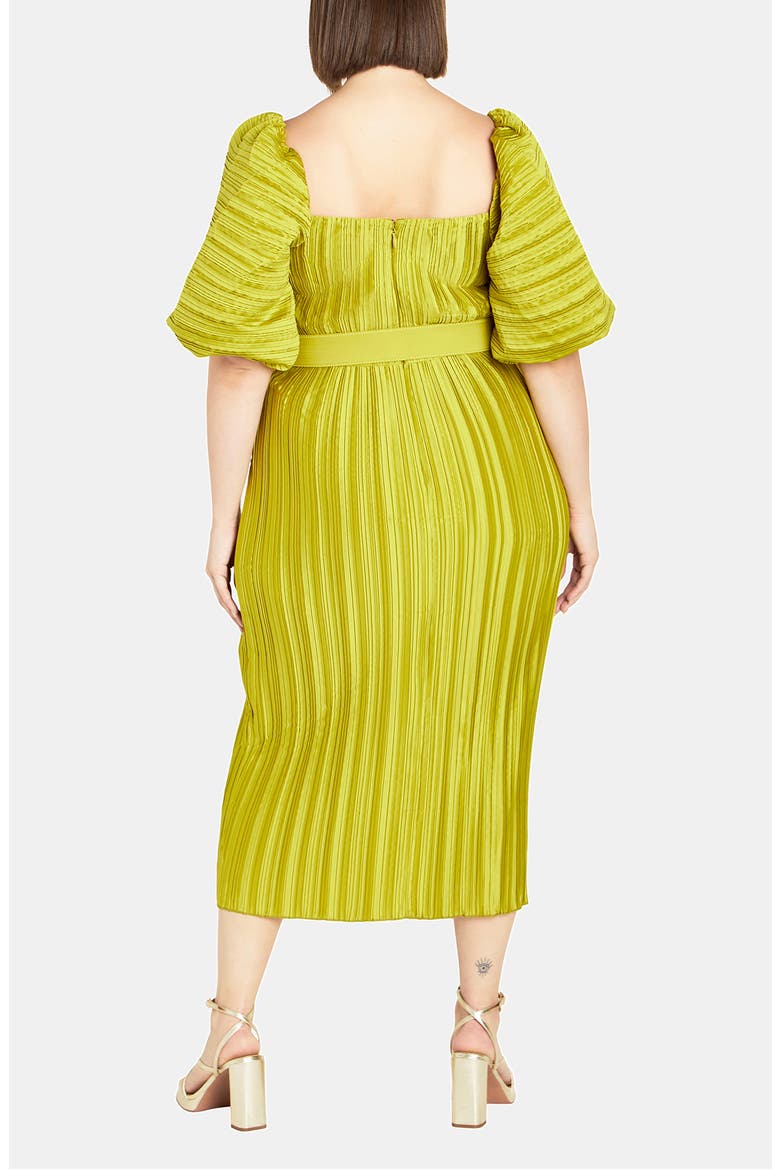 Krista Pleated Puff Sleeve Midi Dress, Alternate, color, CHARTREUSE