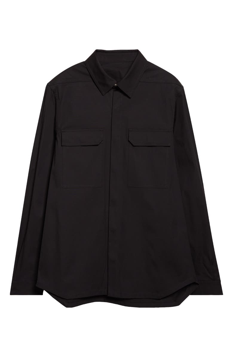 Rick Owens Webbed Strap Stretch Cotton Overshirt, Main, color, Black