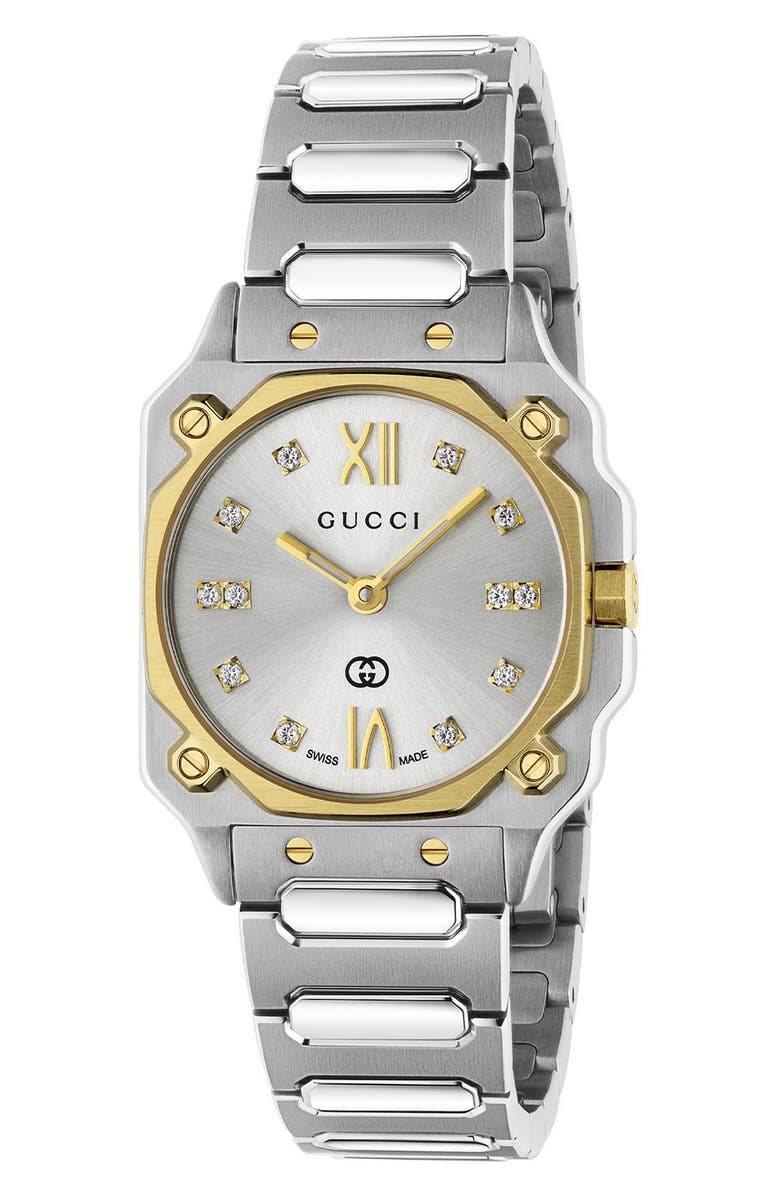 Gucci G-Flat Diamond Bracelet Watch, 24mm, Main, color, Two Tone