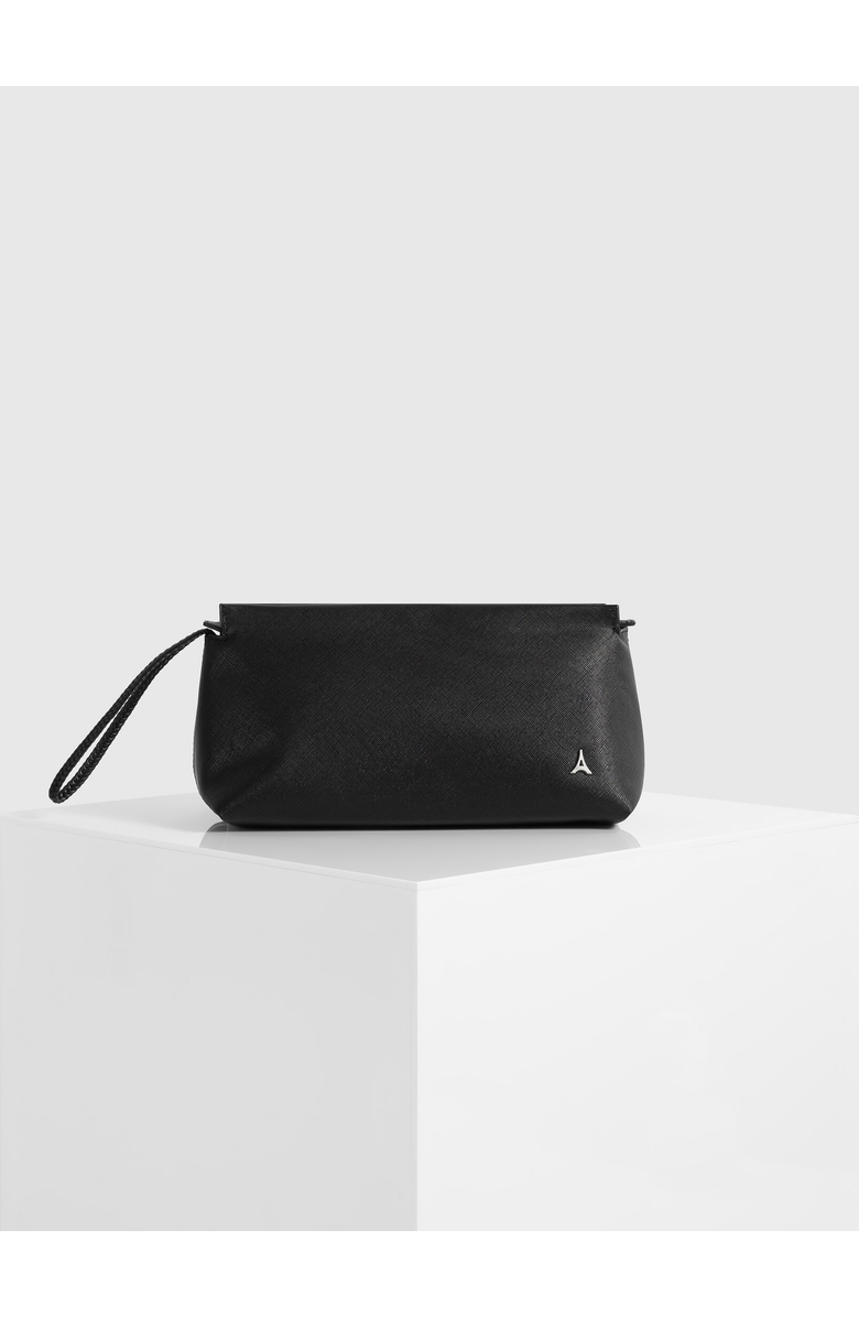 Manière De Voir Jessy Textured Leather Washbag, Main, color, Black