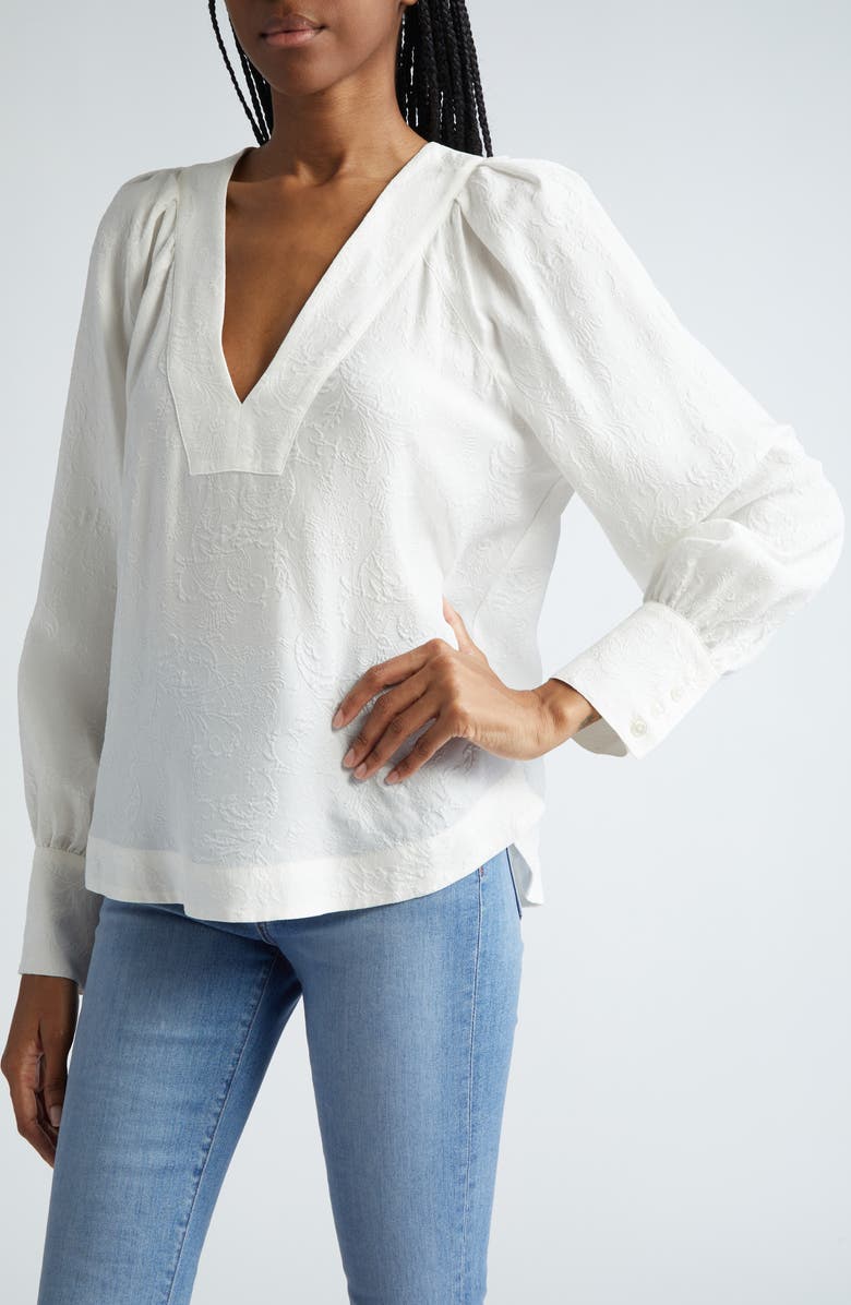 Veronica Beard Osler Puff Shoulder Silk Top, Alternate, color, Off White