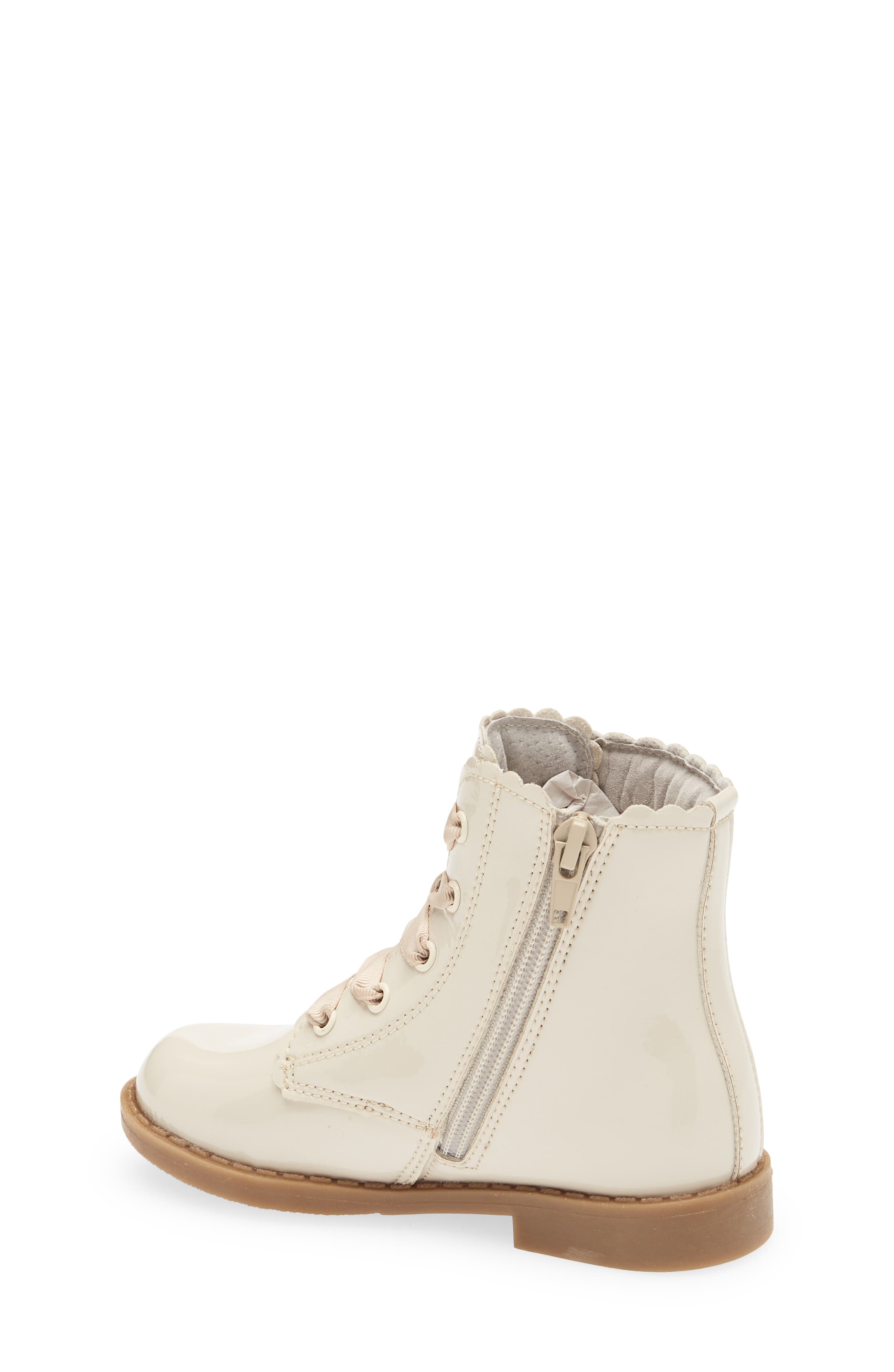 L'AMOUR Kids' Josephine Scallop Lace-Up Bootie, Alternate, color, Patent Cream