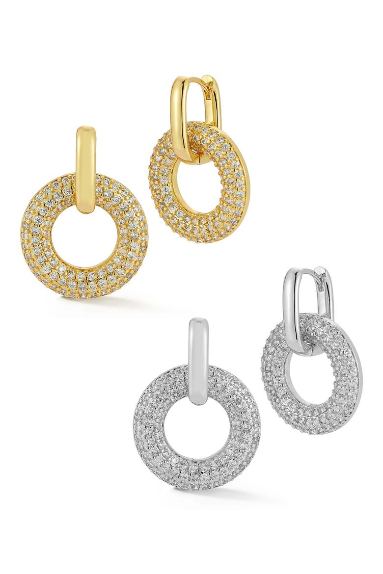 Set of 2 Cubic Zirconia Two-Tone Hoop Earrings, Main, color, TWO TONE