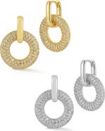 GLAZE JEWELRY Set of 2 Cubic Zirconia Two-Tone Hoop Earrings
