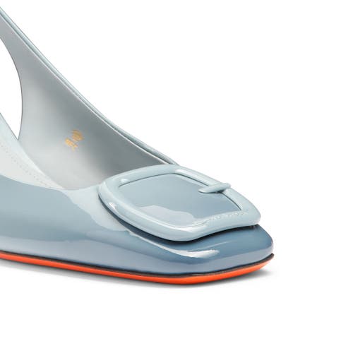 Santoni Lemon Patent Buckle Slingback Pumps In Blue