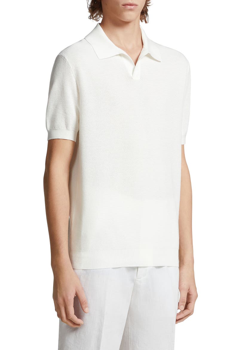 Waffle Knit Premium Cotton Polo Sweater, Main, color, WHITE