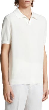 ZEGNA Waffle Knit Premium Cotton Polo Sweater