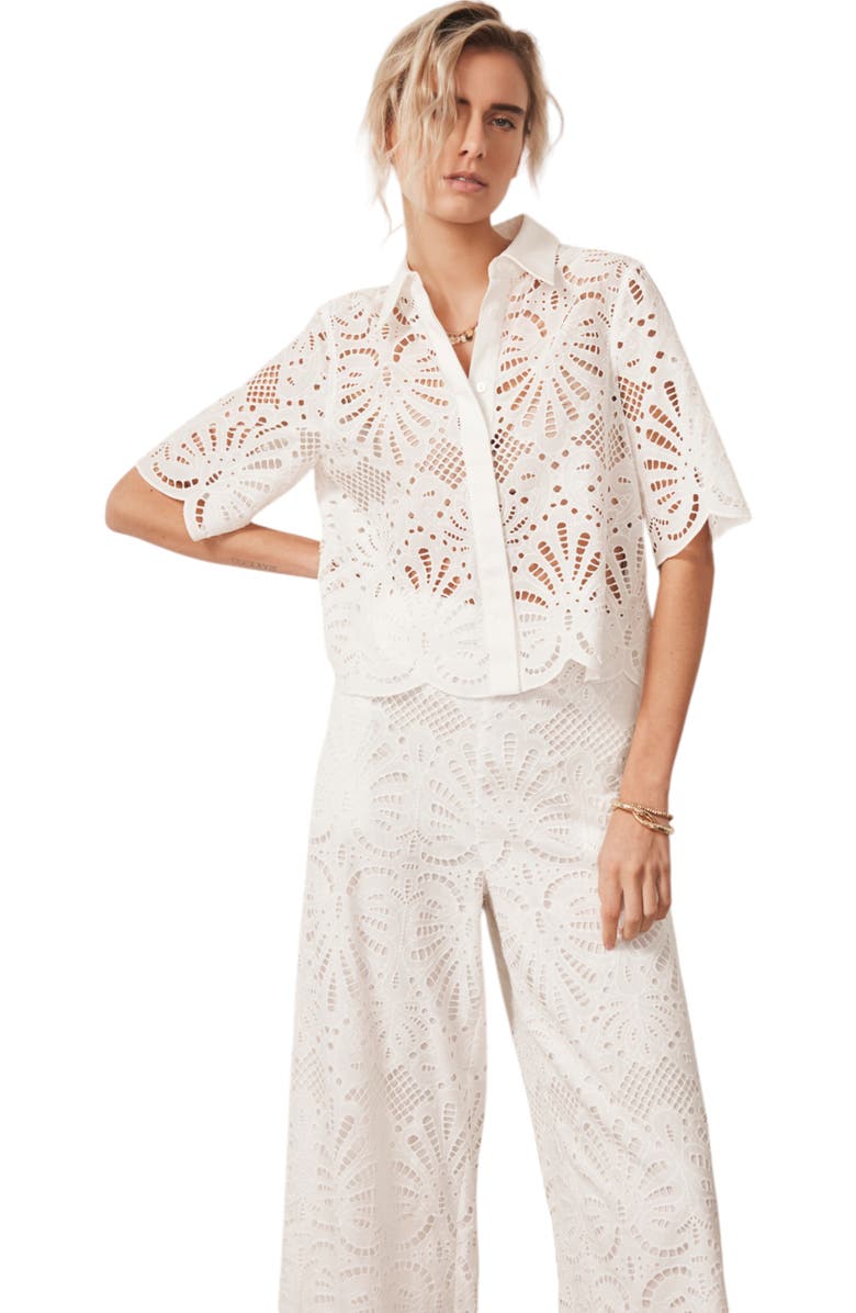MINT VELVET Broderie Wide Trouser, Alternate, color, Ivory