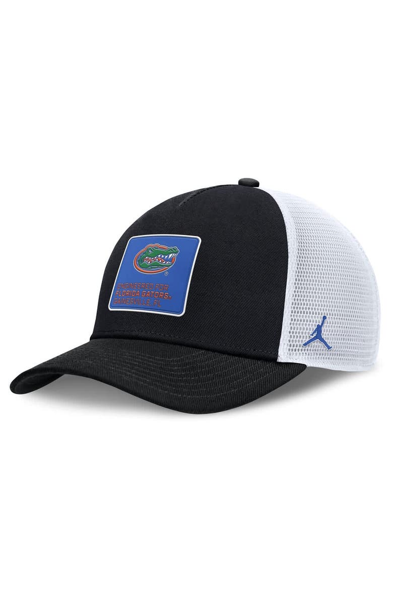 Jordan Brand Men's Jordan Brand Black/White Florida Gators 2025 On-Field Rise Engineered Trucker Adjustable Hat, Main, color,