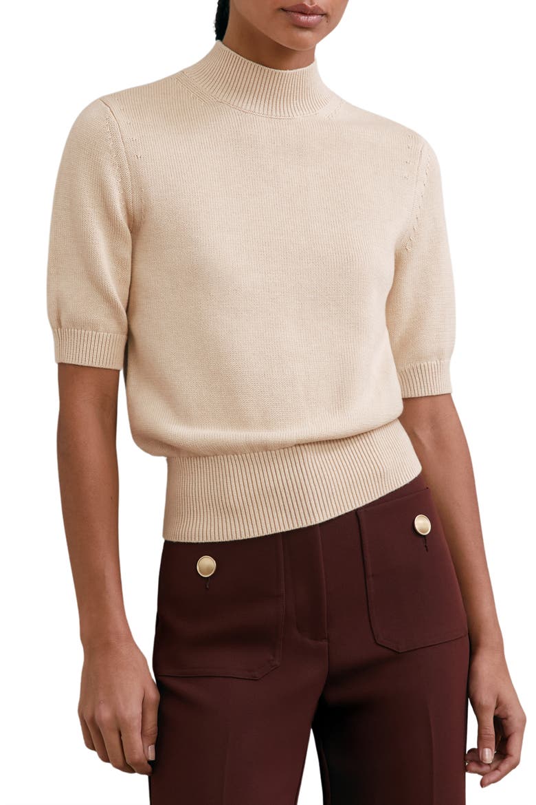 Aria Mock Neck Cotton & Wool Sweater, Main, color, NEUTRAL