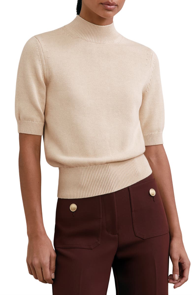 Reiss Aria Mock Neck Cotton & Wool Sweater, Main, color, Neutral