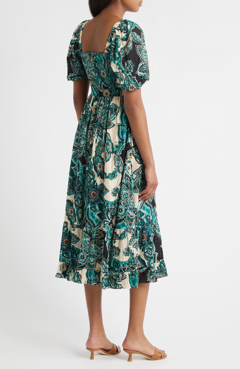 Vince Camuto Paisley Print Puff Sleeve Midi Dress, Alternate, color, Teal