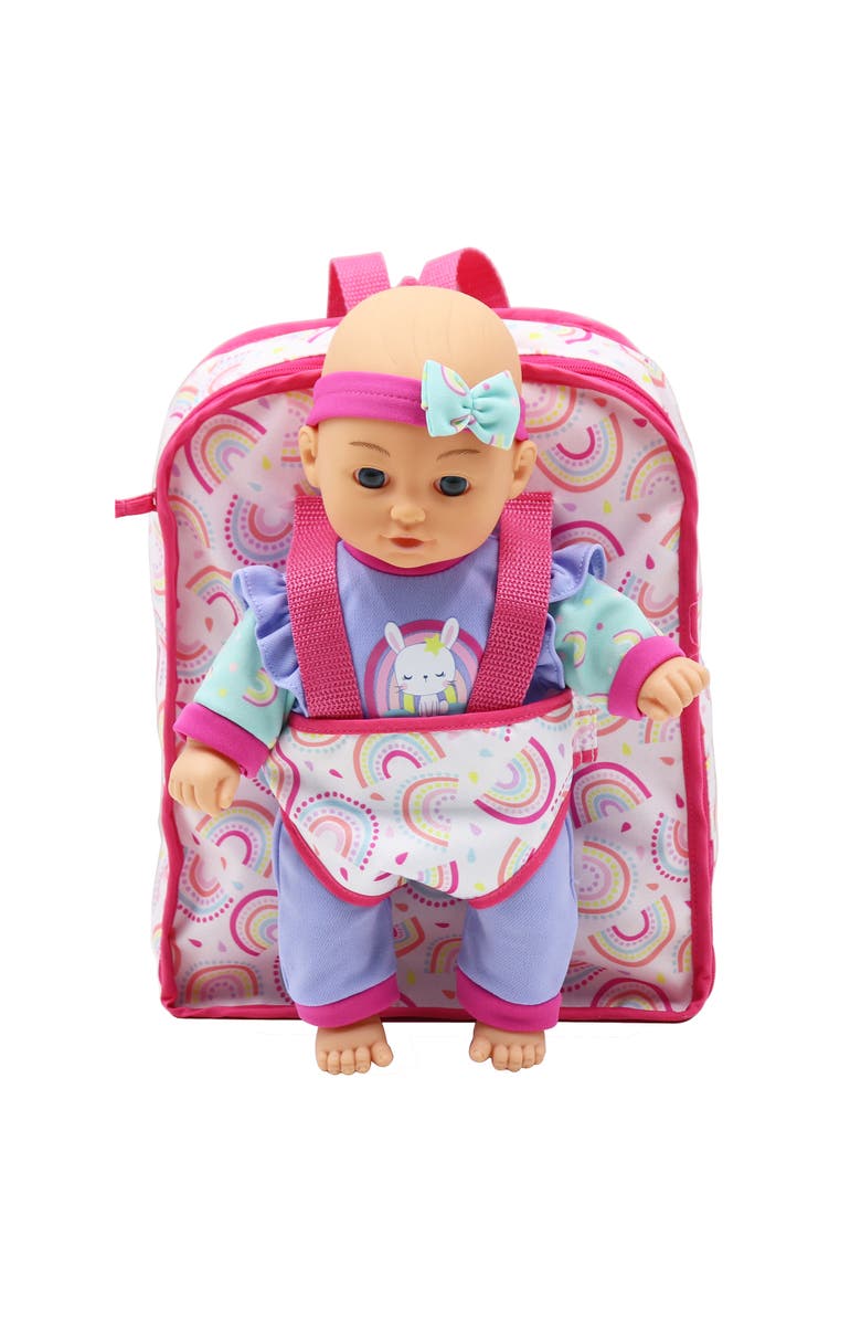 Dream Collection 12 Inch Baby Doll Backpack Set Rainbow & Bunny, Main, color, Multicolored