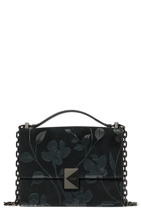 deco uptown blooms suede convertible shoulder bag
