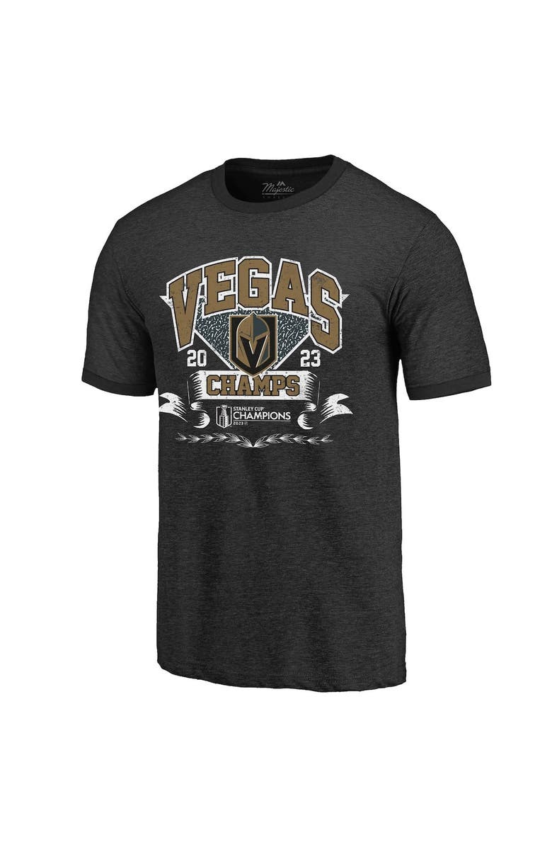 Majestic Threads Men's Majestic Threads Black Vegas Golden Knights 2023 Stanley Cup Champions Ringer Tri-Blend T-Shirt, Alternate, color,
