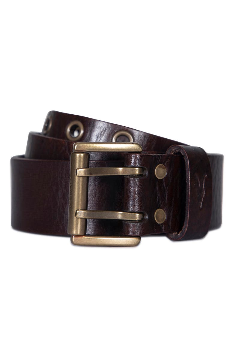 AllSaints Eyelet Distressed Leather Belt, Main, color, Bitter Brown