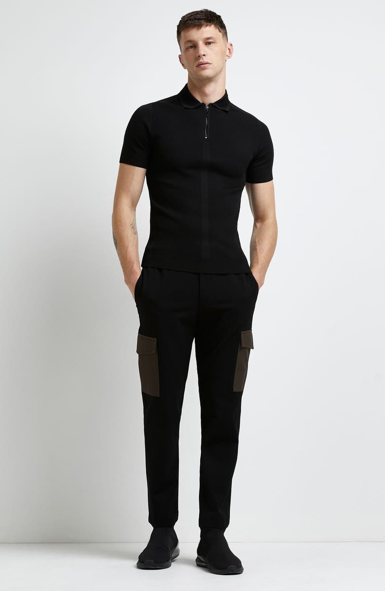 River Island Ribbed Quarter Zip Polo, Alternate, color,