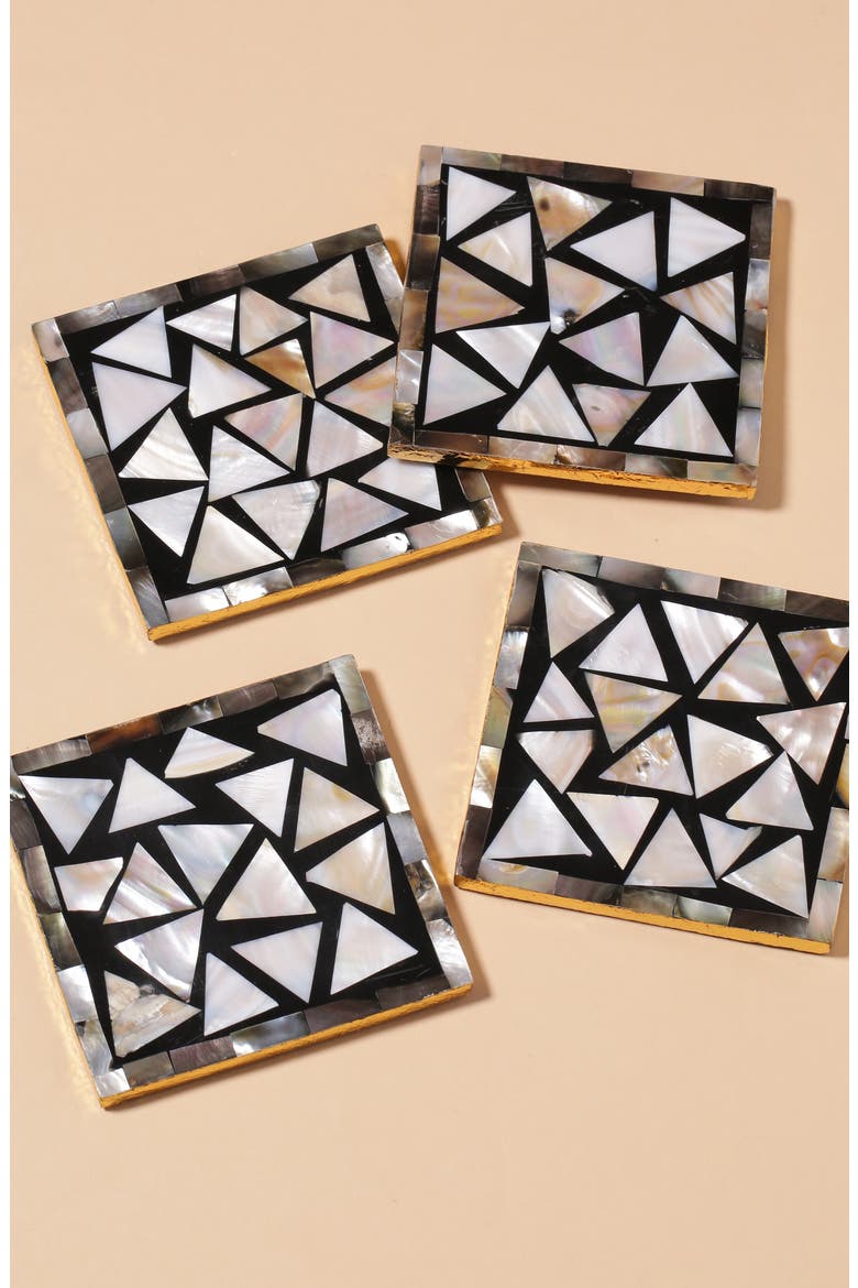 Set of 4 Mother of Pearl Resin Coasters, Alternate, color, BLACK/ WHITE