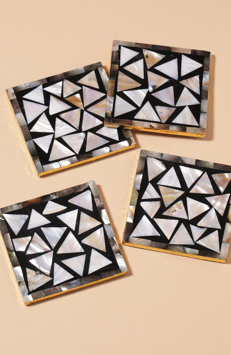 Tiramisu Set of 4 Mother of Pearl Resin Coasters, Alternate, color, Black/ White