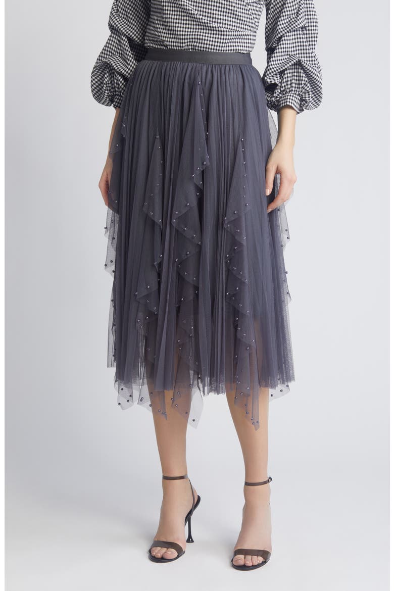 Wendy Beaded Tulle Skirt, Main, color, GREY