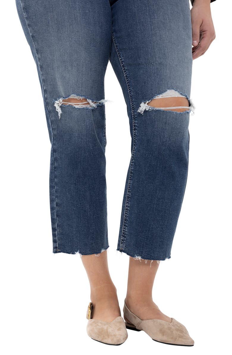 Silver Jeans Co. Avery Curvy Ripped Raw Hem Straight Leg Jeans, Alternate, color, Synth