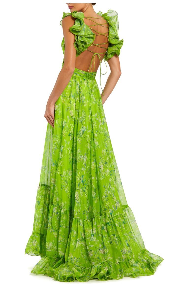 Mac Duggal Tiered Floral Cut-Out Chiffon Gown, Alternate, color, Sage Multi