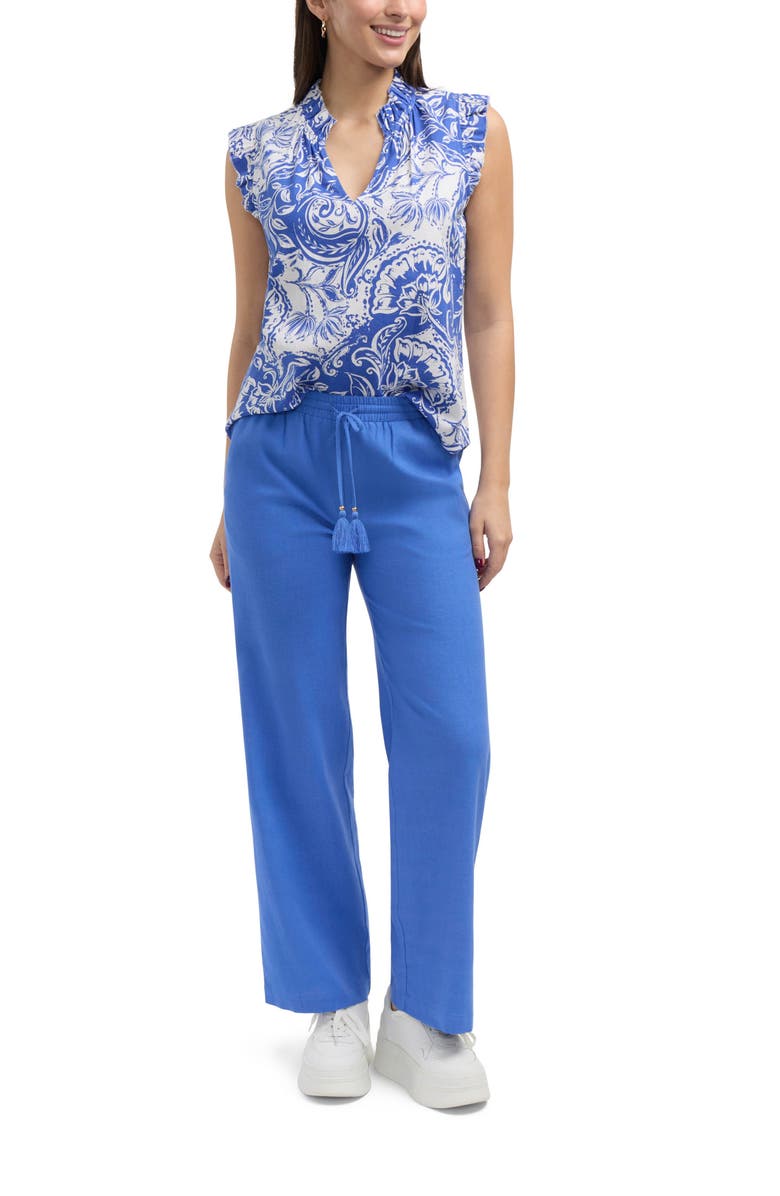 Ellen Tracy Ruffle V-Neck Top, Alternate, color, Azure Batik Floral