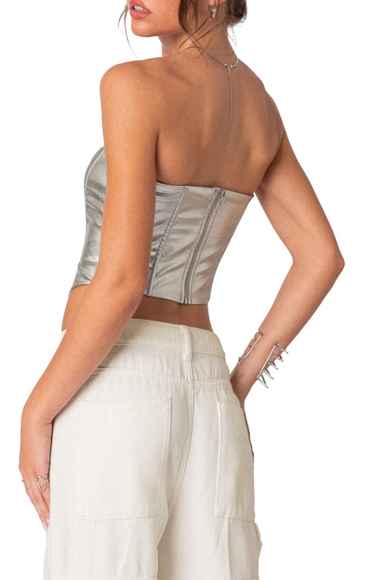 Mabel Metallic Faux Leather Corset Top, Alternate, color, SILVER
