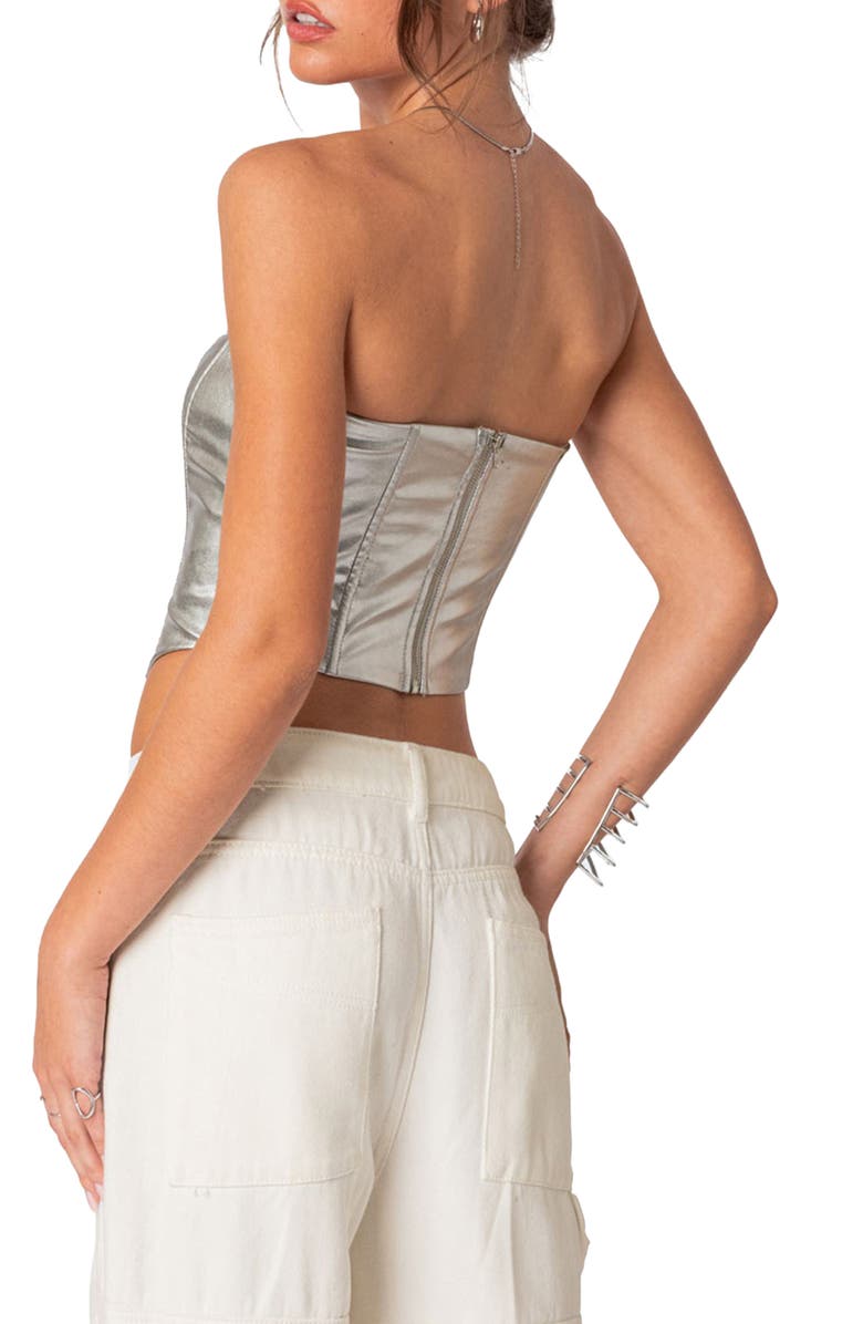 EDIKTED Mabel Metallic Faux Leather Corset Top, Alternate, color, 