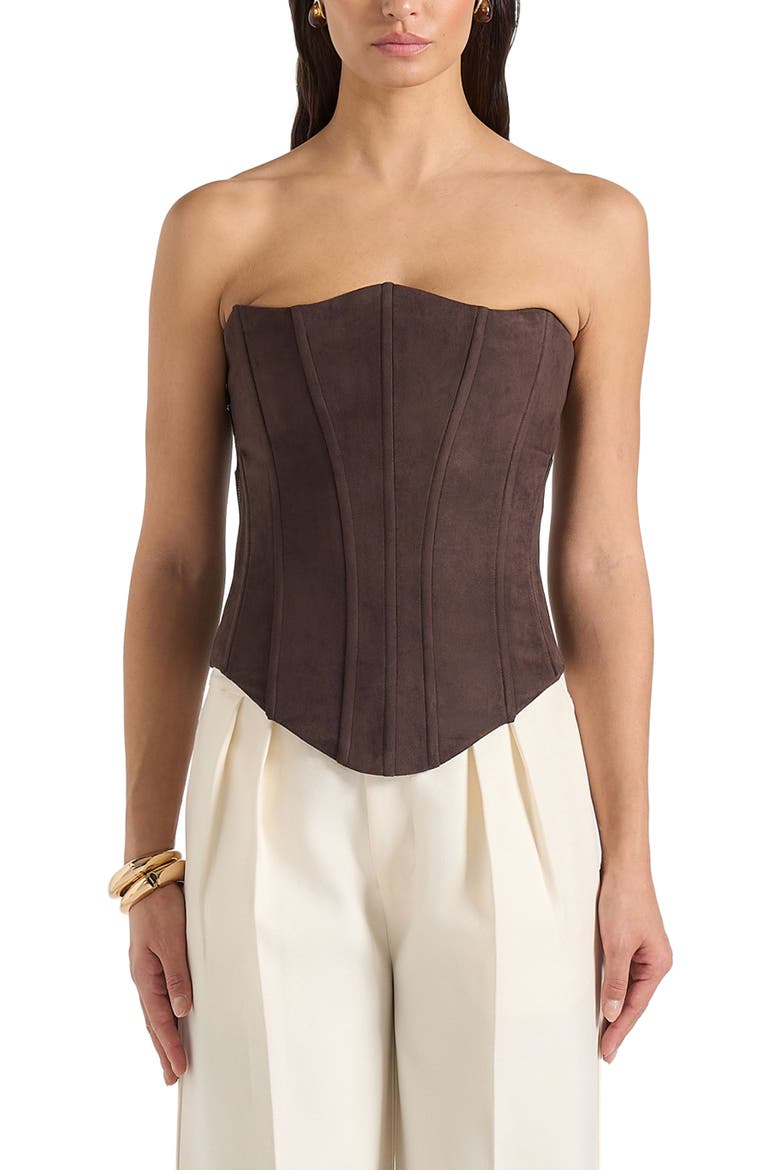 Scarlett Suede Lace Up Corset, Alternate, color, Brown