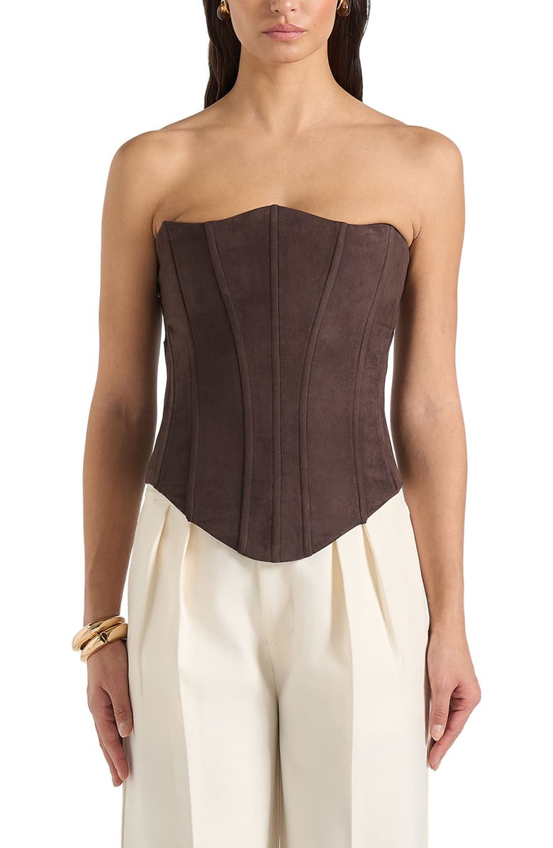 Manière De Voir Scarlett Suede Lace Up Corset, Alternate, color, Brown