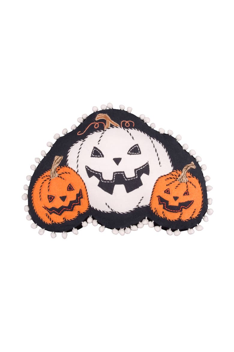 Halloween Pumpkin Skulls With Poms Lumbar Accent Pillow, Main, color, White