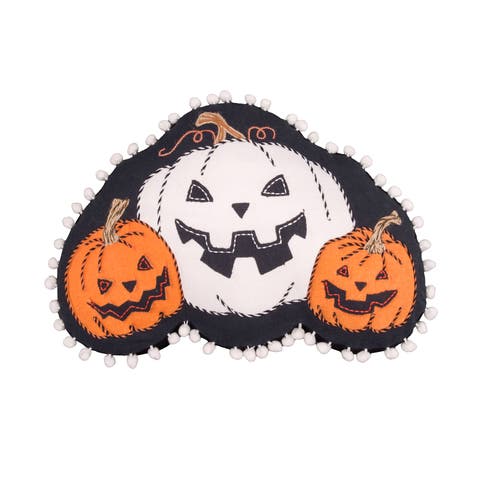 Halloween Pumpkin Skulls With Poms Lumbar Accent Pillow