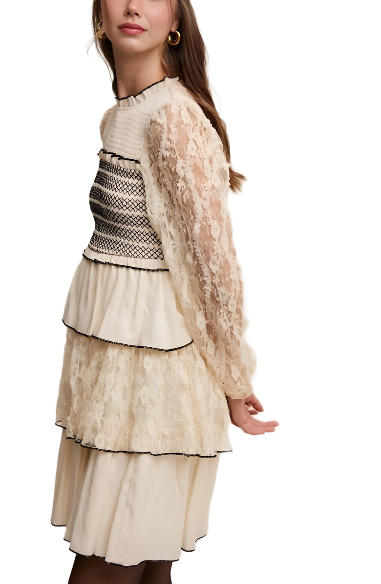 Knit and Lounge Tiered Mini Dress with Lace Sleeves, Alternate, color, 