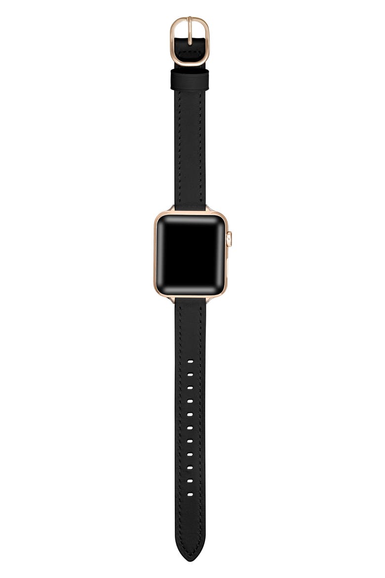 Carmen Skinny Leather Apple Watch® Watchband, Alternate, color, BLACK