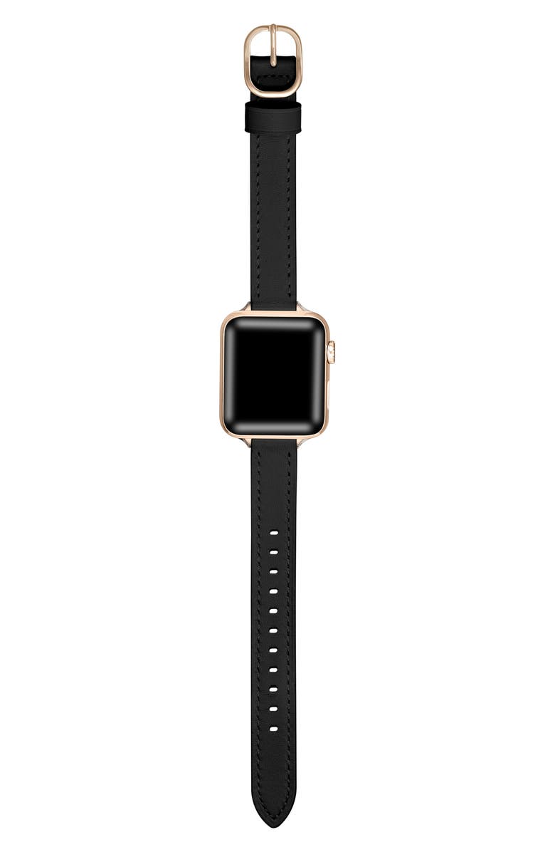 The Posh Tech Carmen Skinny Leather Apple Watch<sup>®</sup> Watchband, Alternate, color, Black
