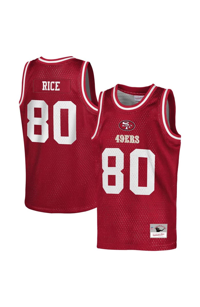 Mitchell & Ness Youth Mitchell & Ness Jerry Rice Scarlet San Francisco 49ers Retired Player NFL Basketball Fashion Jersey, Main, color, Scarlet