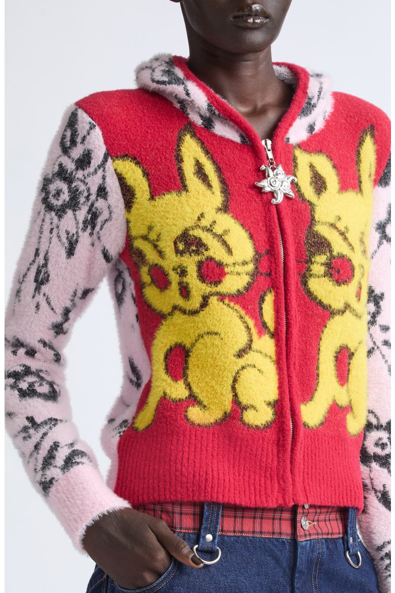 Squizzle Bun Bun Cardigan, Alternate, color, RED MULTI