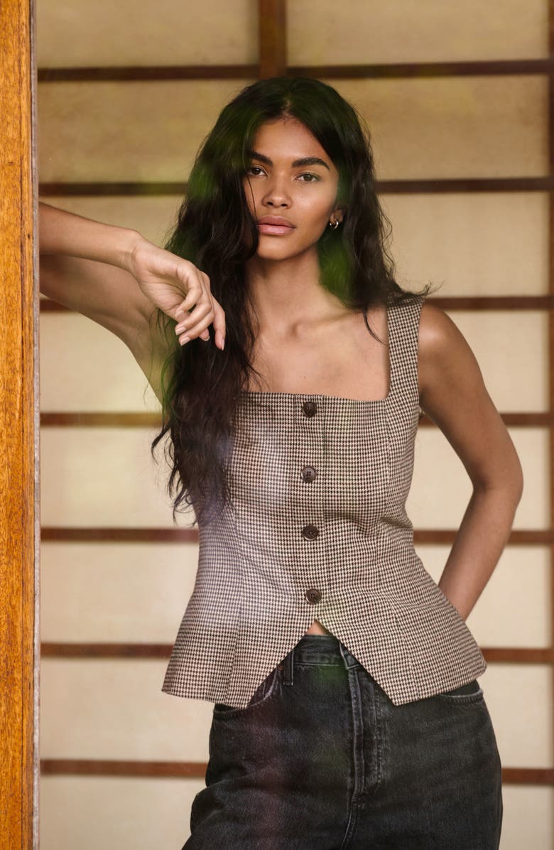 French Connection Houndstooth Sleeveless Top, Alternate, color, Brown Multi