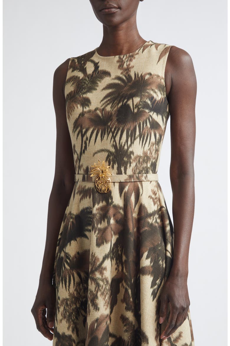 Chiné Palm Leaves Print Dress, Alternate, color, ESPRESSO/ IVORY