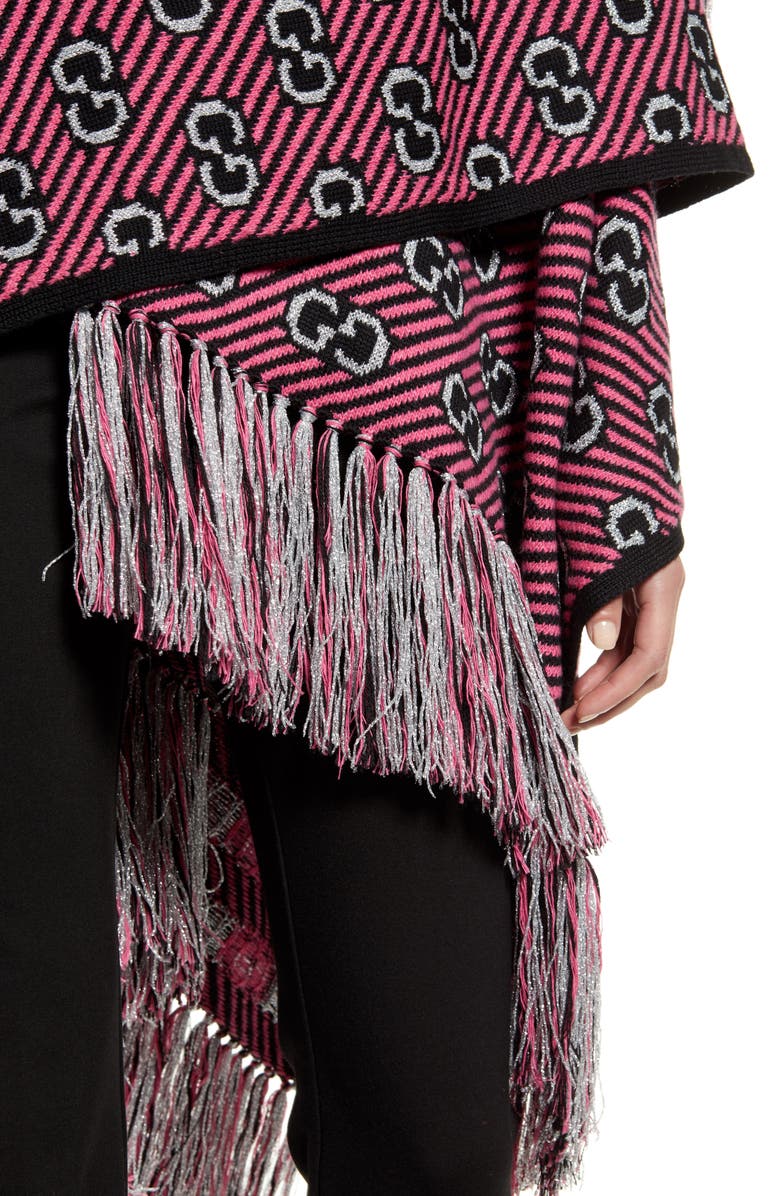 Gucci Double-G Stripe Metallic Jacquard Poncho, Alternate, color,